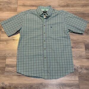 Ariat Pro Series plaid short sleeve casual relaxed button front shirt Sz M